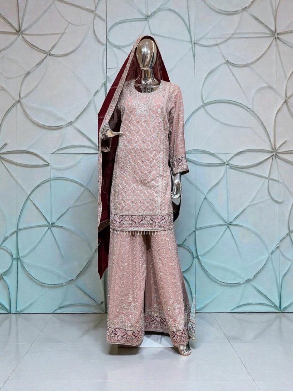 Georgette Russian Plazo Dress, Cultural Wear for Women